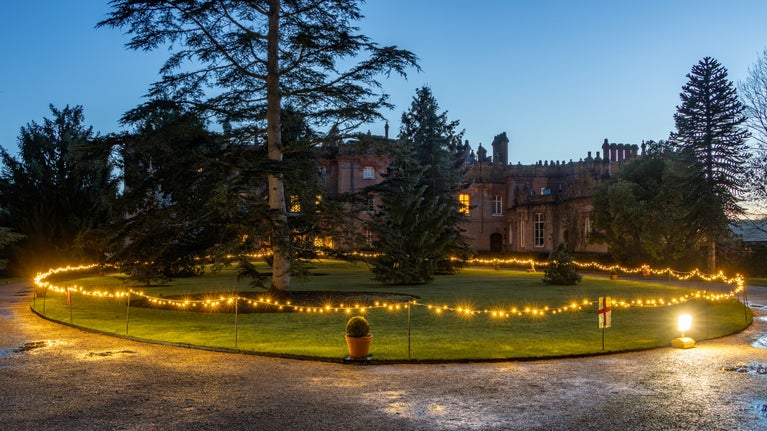 Christmas lights on the North Lawn at Hughenden, Buckinghamshire